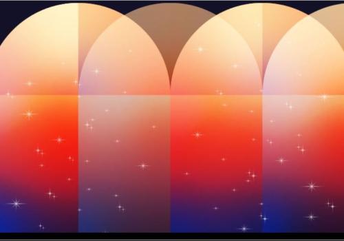 grafica astratta con portici nella gamma del rosso su fondo blu