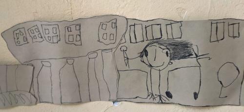 disegno di bambino con il portico