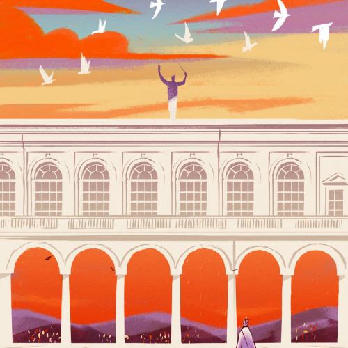 illustrazione di Riccardo Guasco con fronte teatro comunale