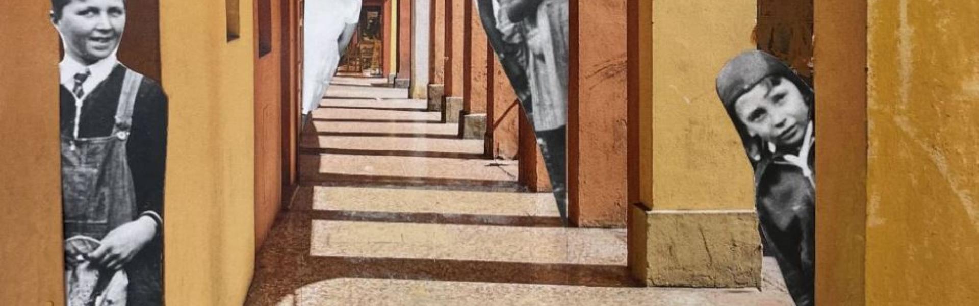 collage che riproduce i porti da cui sia affacciano bimbi 